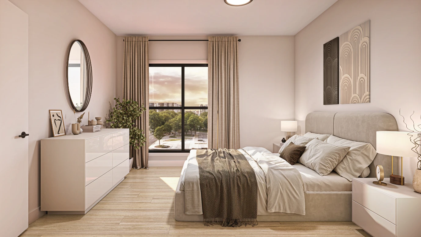 Bedroom in the Luma condo in Longueuil and Saint-Constant